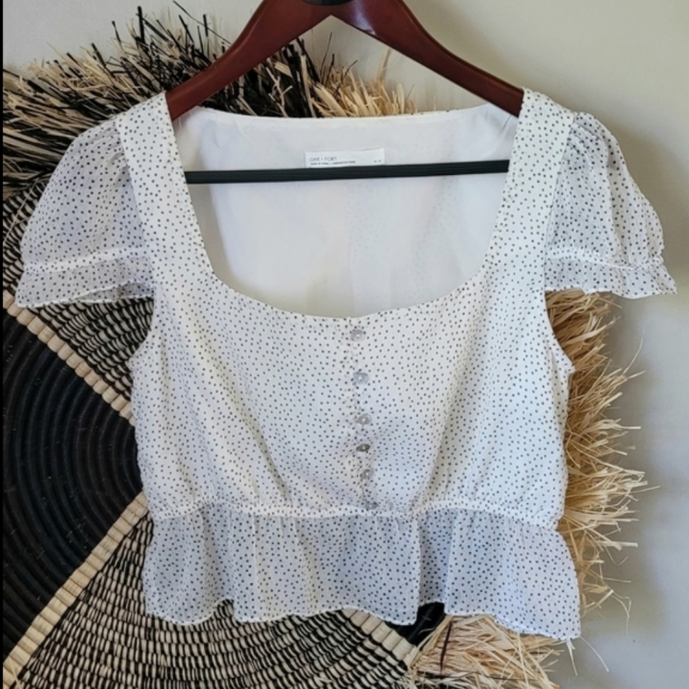 OAK AND FORT Sheer Crimini Crop Top Blouse Chiffon Polkadot